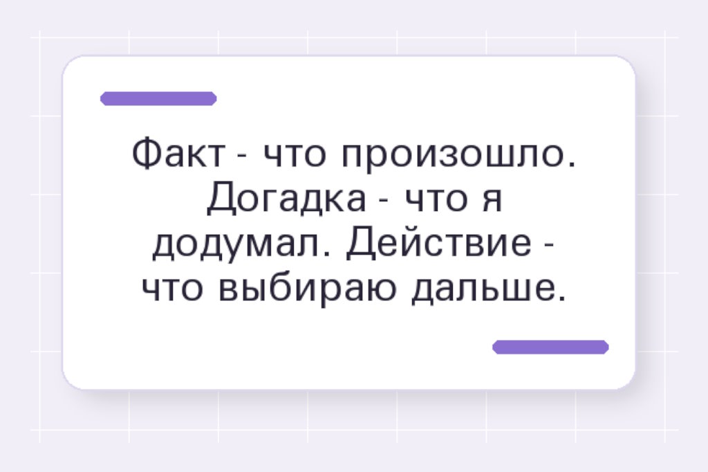 Текстовый кубик: факт - что произошло, догадка - что я додумал, действие - что выбираю дальше